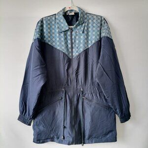 Silk Exchange Women's Blue Floral Drop Shoulder Tie-Waist Full Zip Jacket Size S